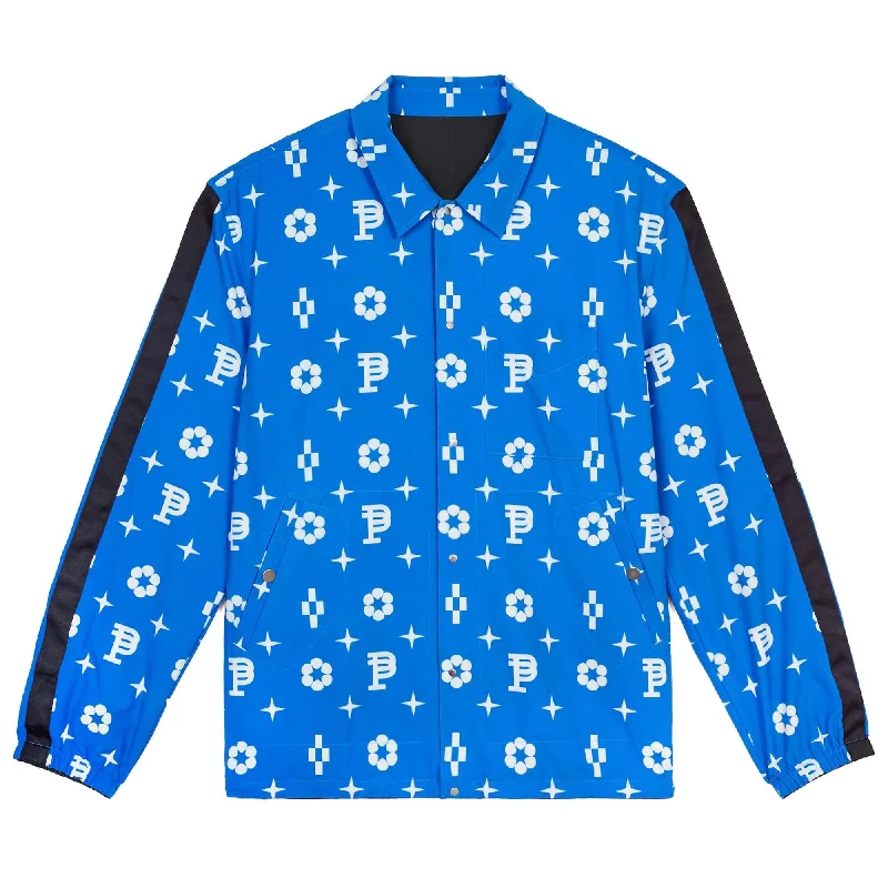 Purple Brand Reversible Monogram Coaches Jacket - Blue/Black Elasticated Jacket Padded Jacket Insulated Jacket Purple Brand Reversible Monogram Coaches Jacket - Blue/Black Elasticated Jacket Padded Jacket Insulated Jacket