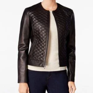QUILTED FORMAL BLACK LEATHER JACKET FOR WOMEN Faux Fur Jacket Real Fur Jacket Shearling Jacket QUILTED FORMAL BLACK LEATHER JACKET FOR WOMEN Faux Fur Jacket Real Fur Jacket Shearling Jacket