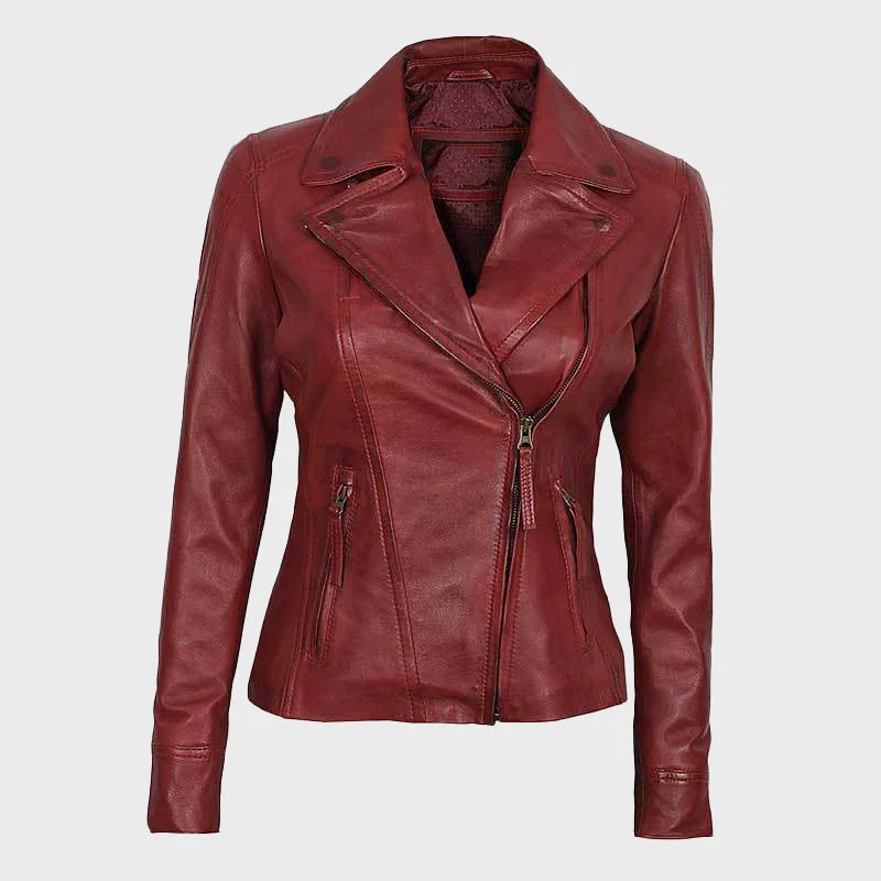 Women Red Asymmetrical Slim Fit Leather Jacket Knit Jacket Woven Jacket Fleece Jacket Women Red Asymmetrical Slim Fit Leather Jacket Knit Jacket Woven Jacket Fleece Jacket