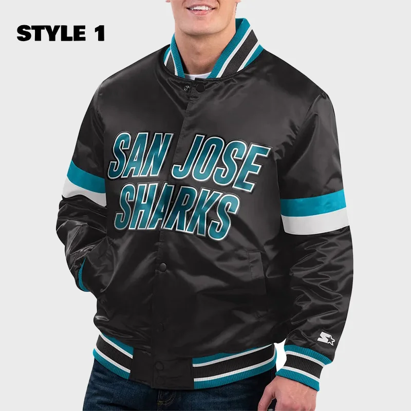 San Jose Sharks Home Game Black Satin Jacket Belted Jacket Elasticated Jacket Padded Jacket San Jose Sharks Home Game Black Satin Jacket Belted Jacket Elasticated Jacket Padded Jacket