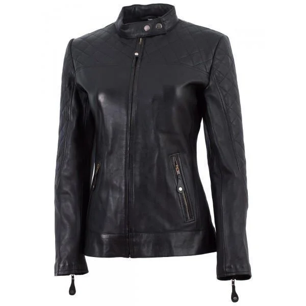 Super Cafe Racer Black Women Leather Jacket Print Jacket Jacquard Jacket Embroidered Jacket