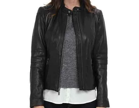 Super Henzy Women Classic Black Leather Jackets Cardigan Sweater Pullover