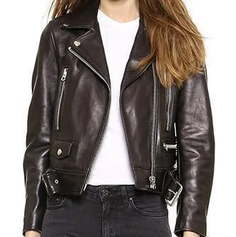 Super Moto Women Biker Leather Jackets Zip Front Button Front Snap Front