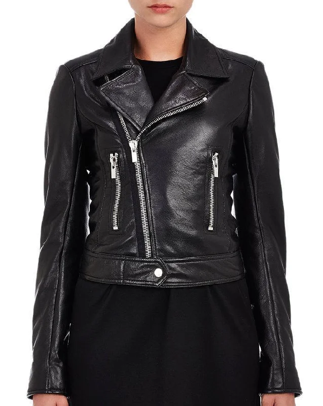 Super Oliya Women Biker Black Leather Jackets Zippered Front Buttoned Front Snap Front Super Oliya Women Biker Black Leather Jackets Zippered Front Buttoned Front Snap Front