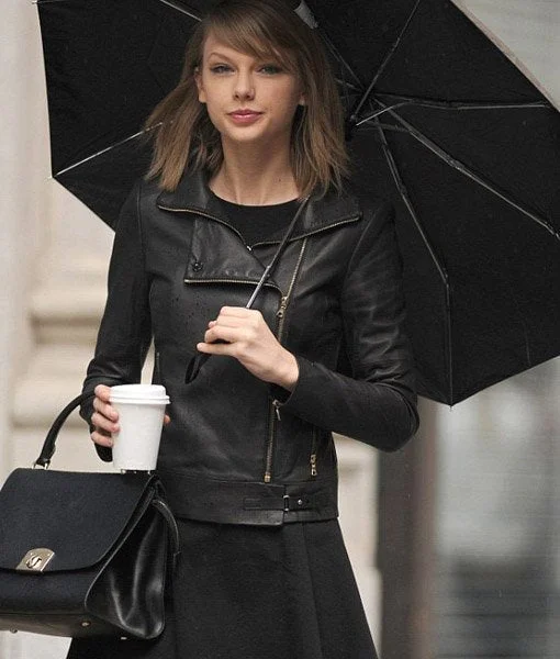 Taylor Swift Leather Jacket Black Ribbed Jacket Pleated Jacket Ruffled Jacket