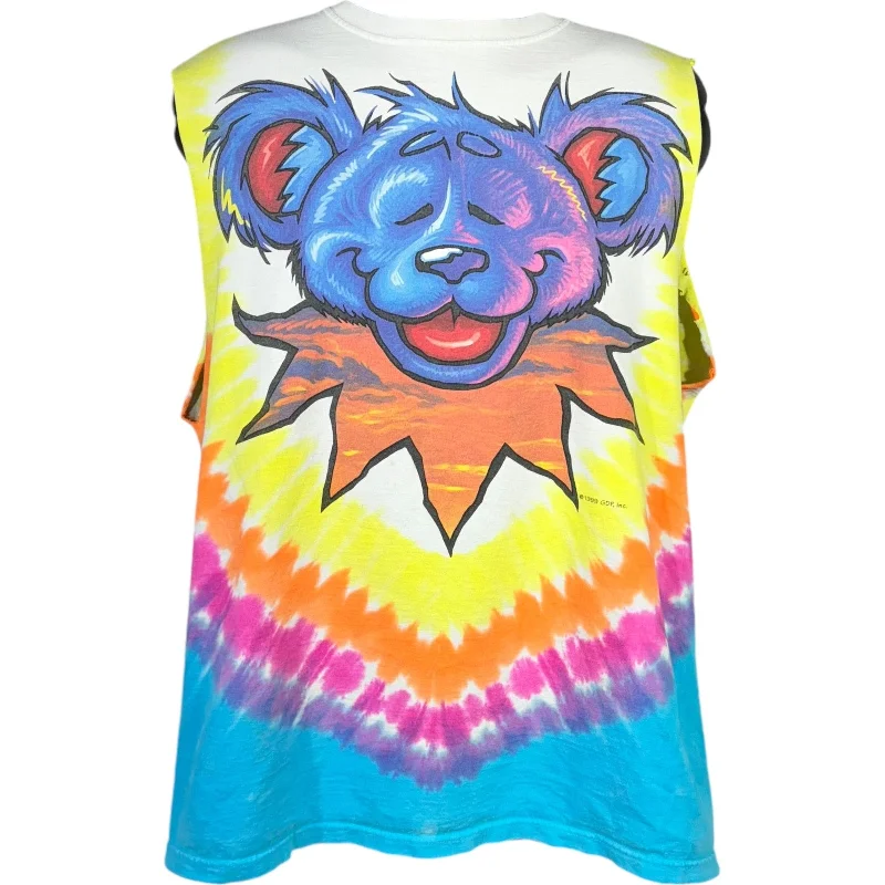Vintage Grateful Dead Dancing Bear Tie Dye Cut Off Tee Seamless Knitted Crochet