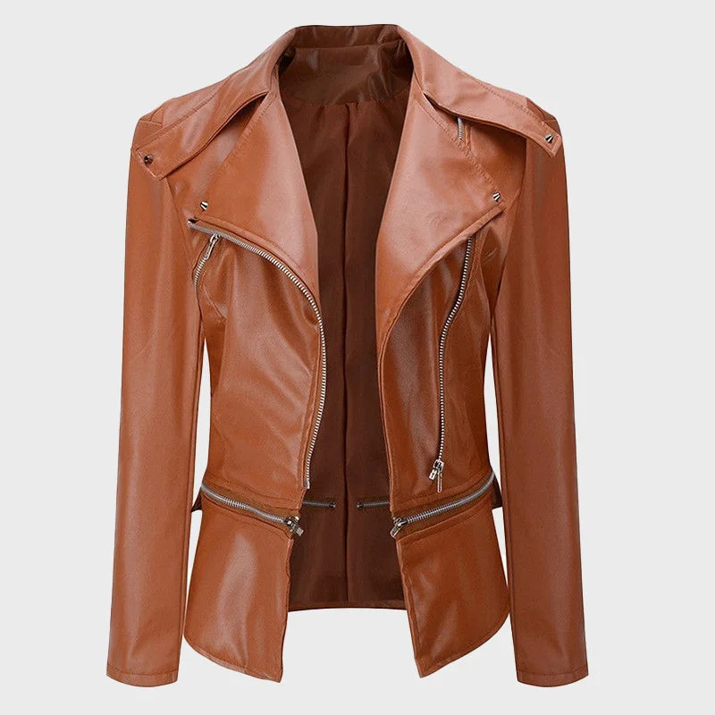 Women’s Real Leather Short Fashion Biker Jacket Hoodie Zip-Up Jacket Button-Up Jacket Women’s Real Leather Short Fashion Biker Jacket Hoodie Zip-Up Jacket Button-Up Jacket