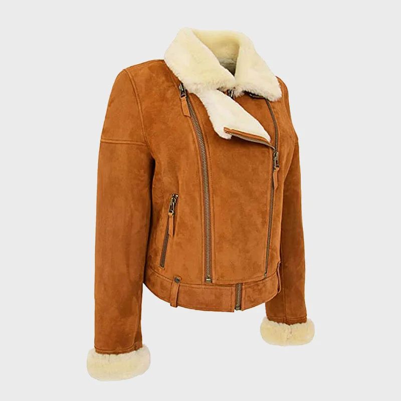 Women's A1 Suede Sheepskin Leather jacket Wool Jacket Cashmere Jacket Tweed Jacket