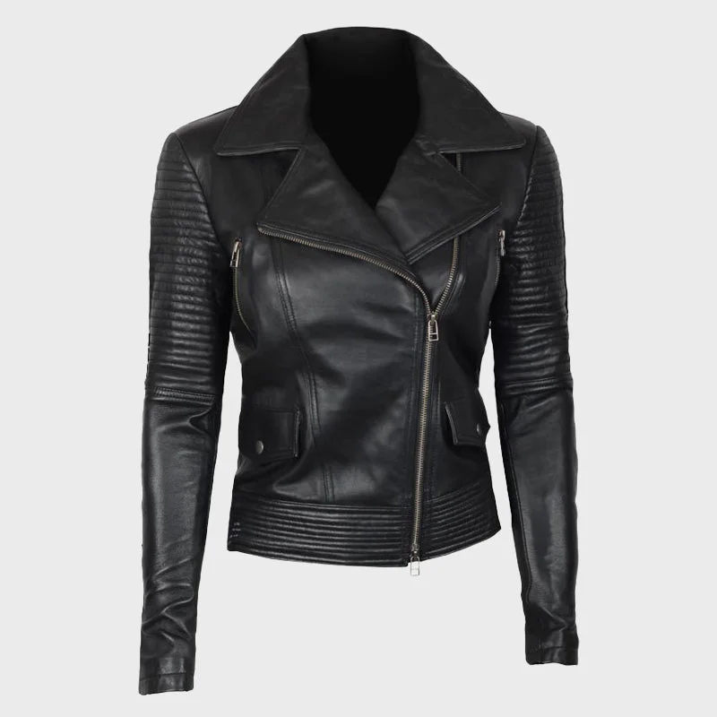 Women's Black Asymmetrical Biker Quilted Leather Jacket Denim Jacket Leather Jacket Suede Jacket Women's Black Asymmetrical Biker Quilted Leather Jacket Denim Jacket Leather Jacket Suede Jacket