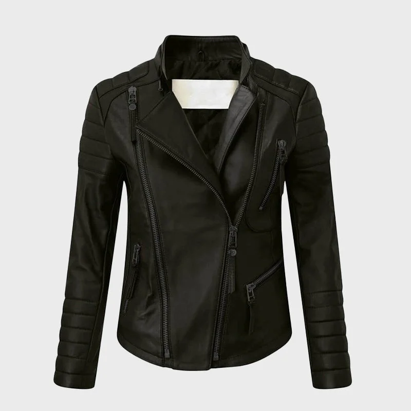 Women's Black Nappa Leather Biker Jacket Print Jacket Jacquard Jacket Patchwork Jacket Women's Black Nappa Leather Biker Jacket Print Jacket Jacquard Jacket Patchwork Jacket