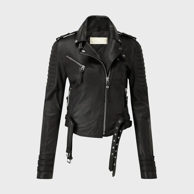 Women's Black Sheep Leather Biker Jacket Wool Jacket Cashmere Jacket Tweed Jacket