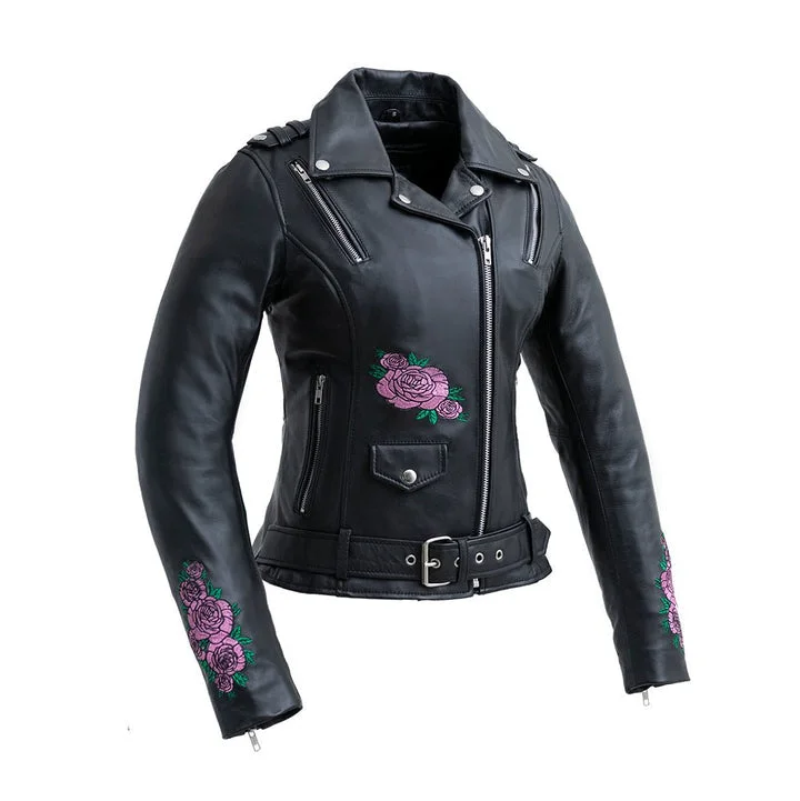 Women's Bloom Leather Jacket Tiered Jacket Buttoned Jacket Zippered Jacket