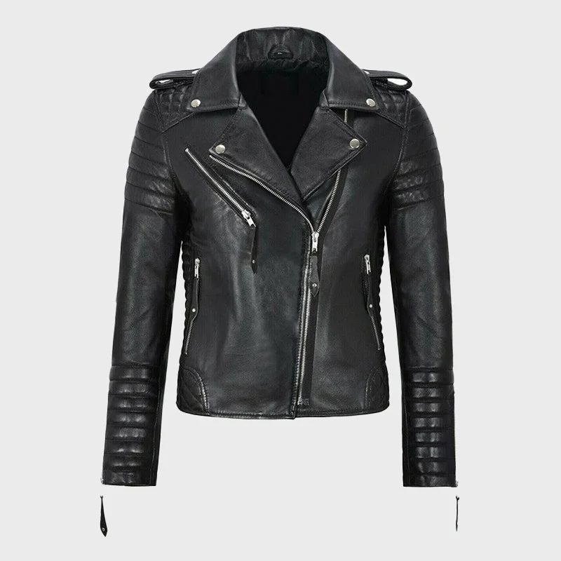 Women's Classic Biker Real Leather Jacket Jersey Jacket Tulle Jacket Batik Jacket