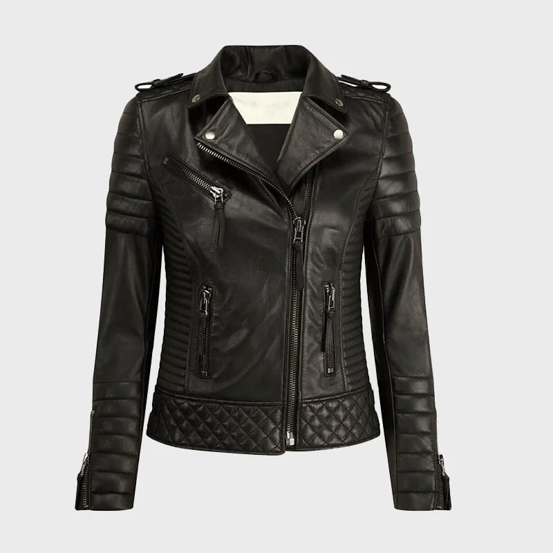 Women's Kay Michales Black Biker Leather Jacket A-Line Jacket Boat Neck Shawl Collar Women's Kay Michales Black Biker Leather Jacket A-Line Jacket Boat Neck Shawl Collar