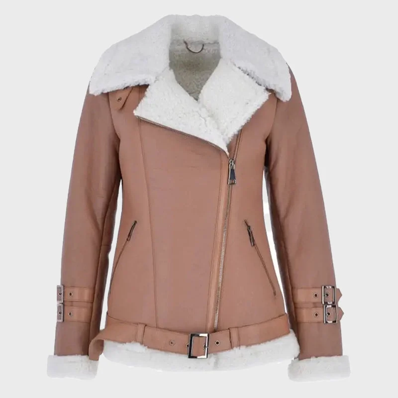 Women's Light Tan Side Zip Sheepskin Pilot Leather Jacket Satin Jacket Silk Jacket Chiffon Jacket Women's Light Tan Side Zip Sheepskin Pilot Leather Jacket Satin Jacket Silk Jacket Chiffon Jacket