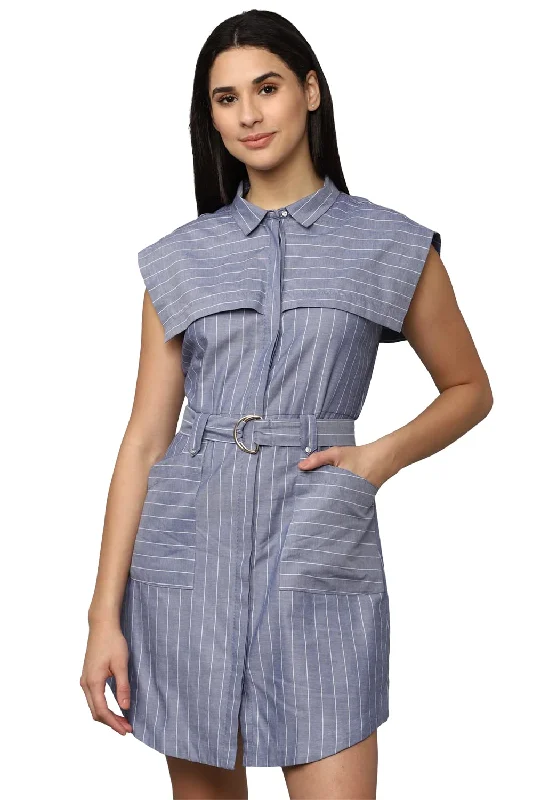 Allen Solly Women's Cotton Classic Mini Dress (Blue) Fashionable Polka Dot Mini Dress