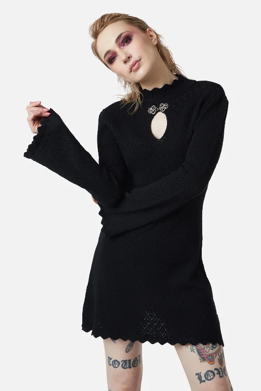 Crochet Knit Mini Dress Elegant Floral-Print Mini Dress