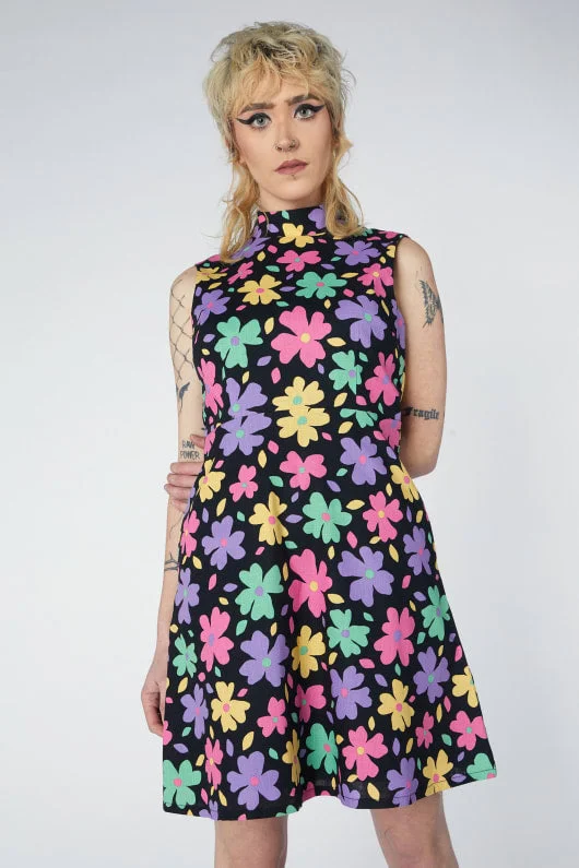 Floral Sleeveless Mini Dress Fashionable Lace-Trim Mini Dress
