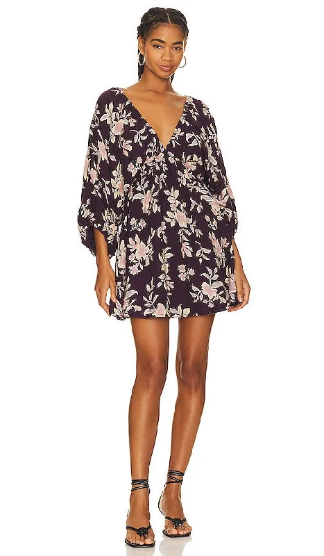 Free People Portia Mini Dress in Purple Elegant Lace-Up Mini Dress