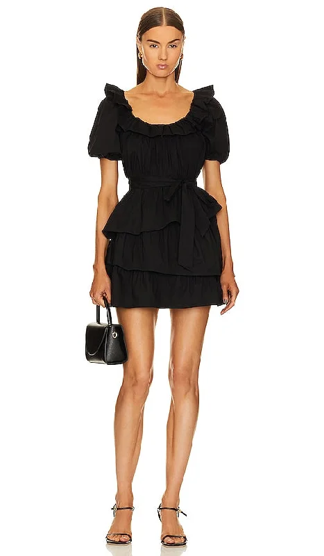 Tularosa Christa Mini Dress in Black Elegant Mini Dress with Ruffles