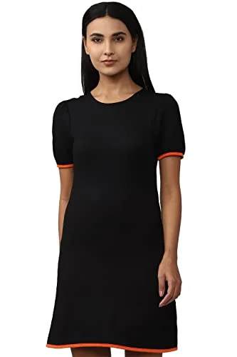 Van Heusen Women's Viscose Classic Mini Dress (Black) Elegant Off-Shoulder Dress Mini