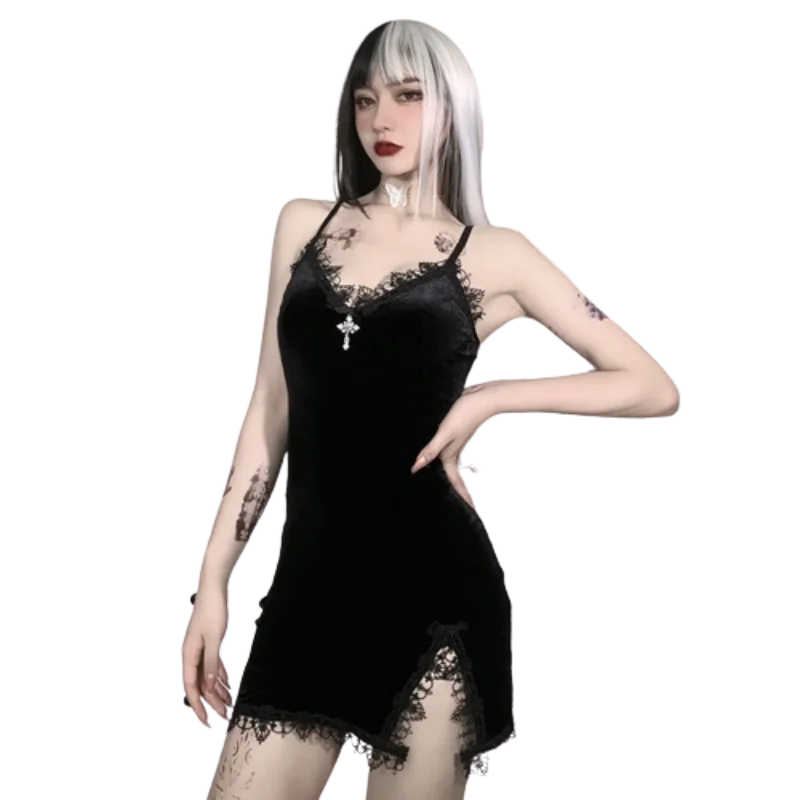 Elevate Your Style with a Dark Cross Black Mini Dress: Vintage, Sexy and Perfect for Goth Party Club Nights Classic Black Mini Dress