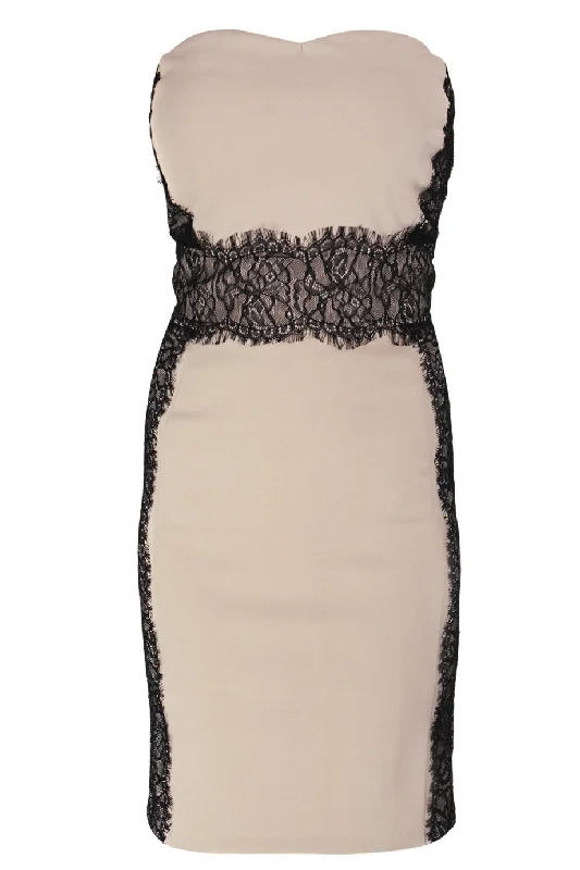 LUCY PARIS MISA Beige Strapless Lace Mini Dress Trendy Denim Mini Dress