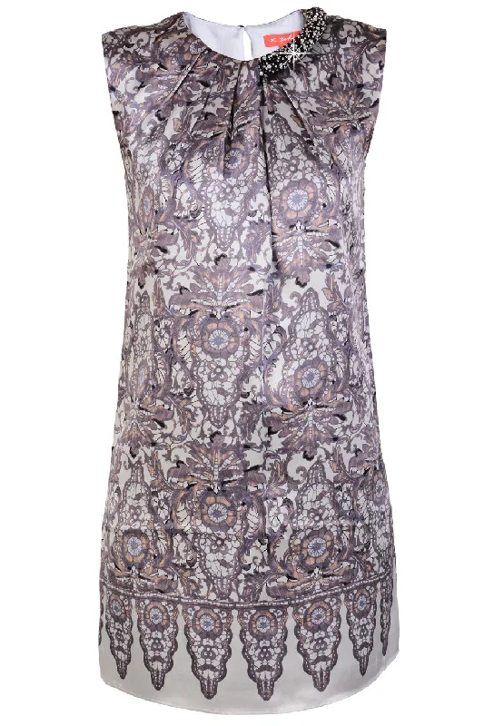 RENÉ DERHY OXFORD Grey Silk Mini Dress Stylish Sweetheart Neck Mini Dress