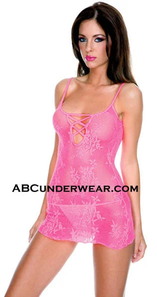 Stylish Criss Cross Lace Mini Dress Set with Matching Thong Classic Shift Mini Dress