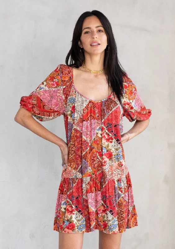 Bethel Patchwork Mini Dress Chic Tropical Mini Dress