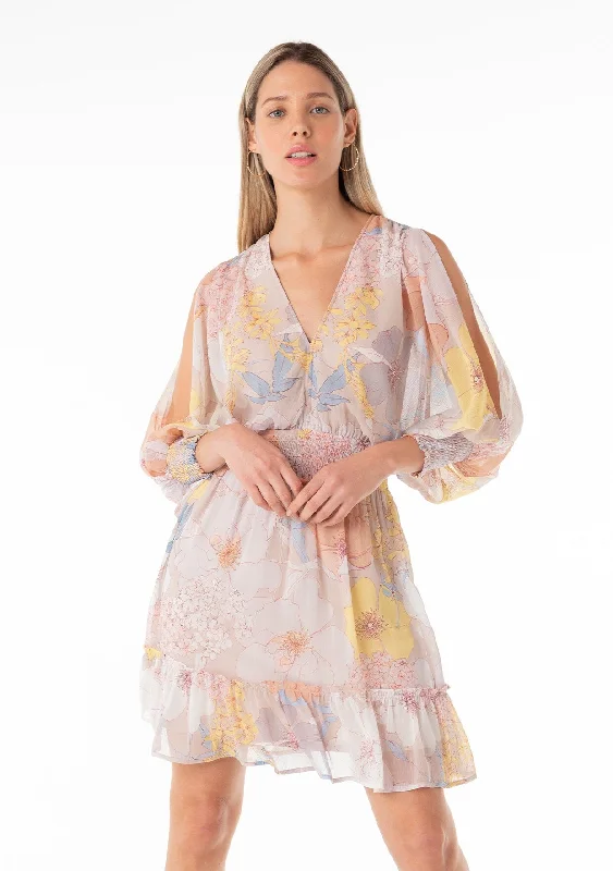Fatima Split Sleeve Mini Dress Elegant Satin Mini Dress