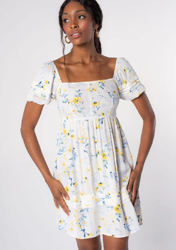 Honey Puff Sleeve Mini Dress Comfortable Fit-and-Flare Mini Dress
