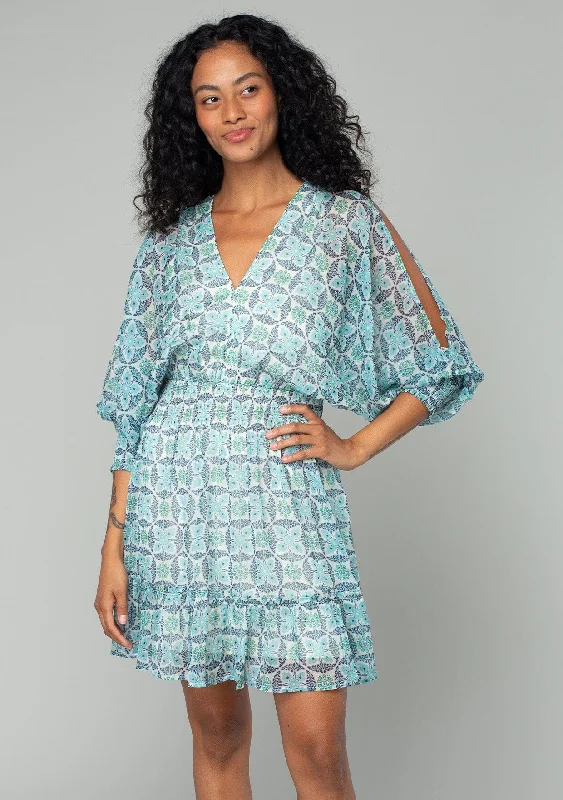 Starflower Split Sleeve Mini Dress Cozy Ruched Mini Dress