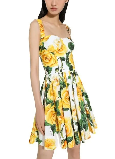 Yellow Rose Floral Print Mini Dress Trendy Camisole Mini Dress