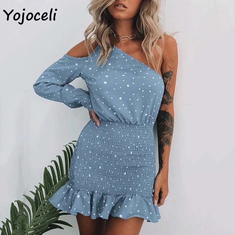 Yojoceli sexy party club dot dress women one shoulder ruffle mini dress bodycon female vestidos Stylish Floral Print Mini Dress Yojoceli sexy party club dot dress women one shoulder ruffle mini dress bodycon female vestidos Stylish Floral Print Mini Dress