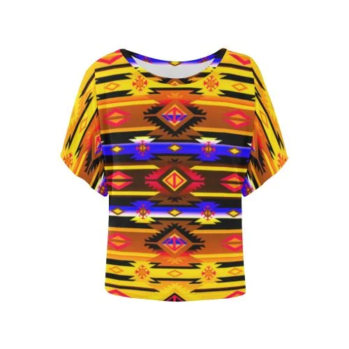 Adobe Sunshine Women's Batwing-Sleeved Blouse T shirt Embellished Collar Blouse