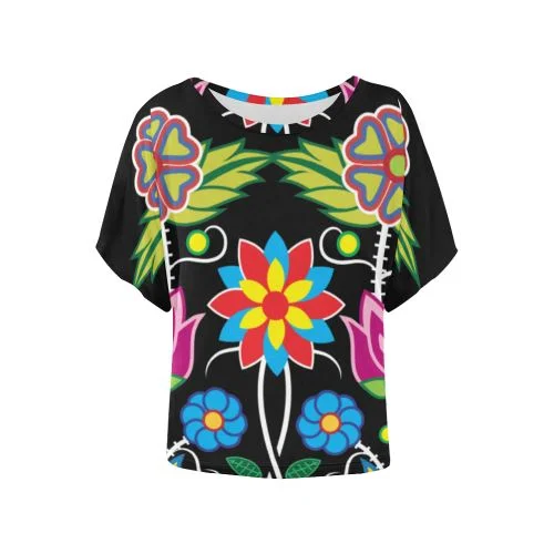 Floral Beadwork-04 Women's Batwing-Sleeved Blouse T shirt Classic Minimalist Blouse
