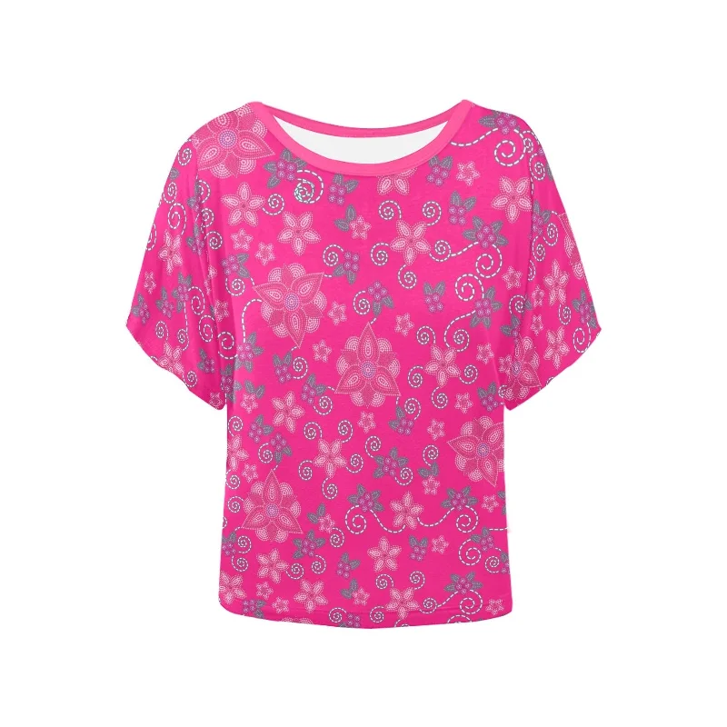 Berry Picking Pink Women's Batwing-Sleeved Blouse T shirt Versatile Layering Blouse