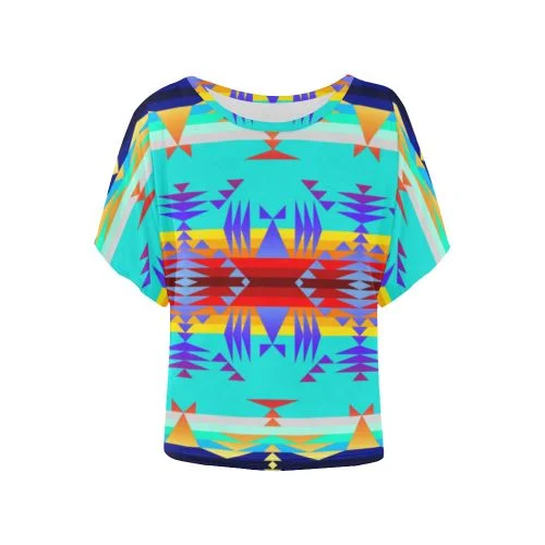 Between the Mountains Fire Women's Batwing-Sleeved Blouse T shirt Side Tie Blouse
