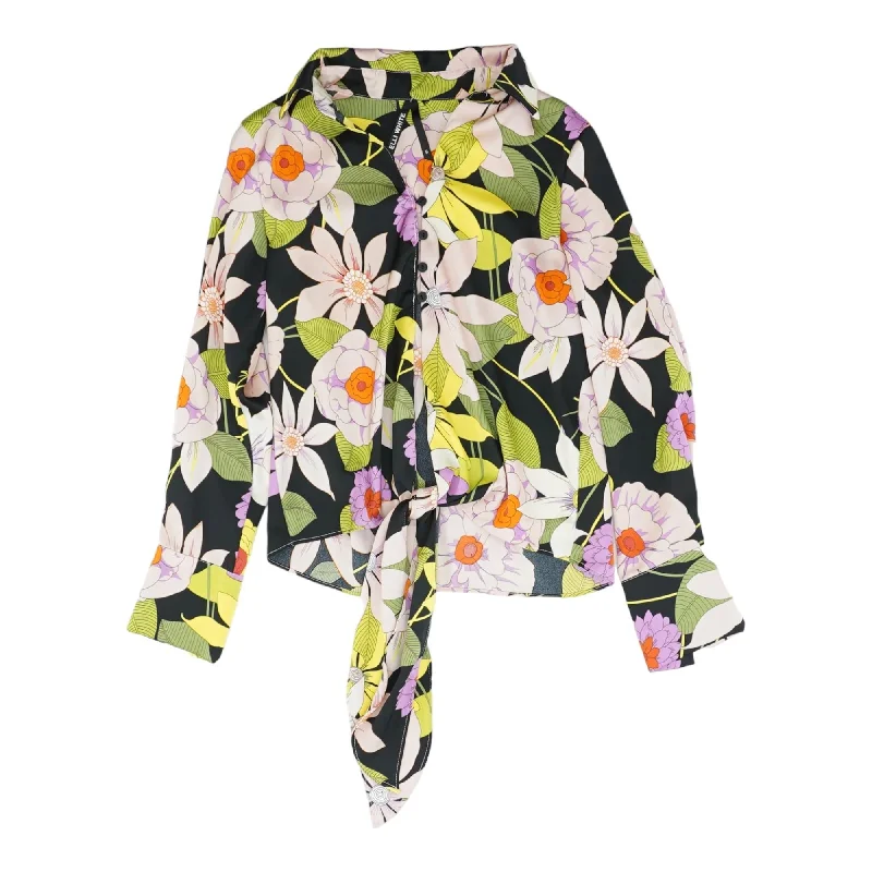 Black Floral Long Sleeve Blouse Vintage Polka Blouse