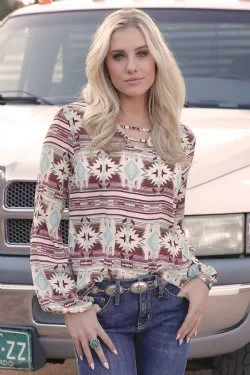 Cinch Women's Southwest Print Long-Sleeve Blouse Floral Print Blouse