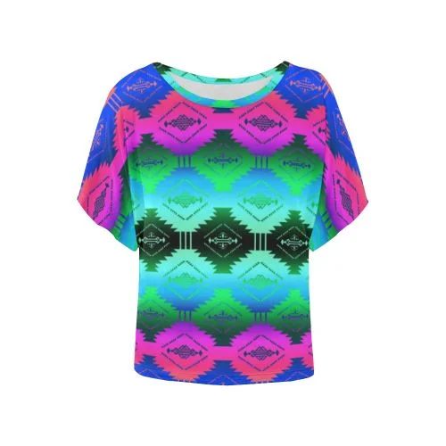 Cofitichequi Moon Shadow Women's Batwing-Sleeved Blouse T shirt Flowy Bohemian Blouse