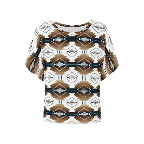 Cofitichequi White Women's Batwing-Sleeved Blouse T shirt High Neck Blouse