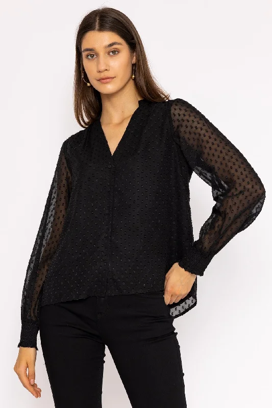 Dobby Texture Blouse in Black Casual Relaxed Blouse
