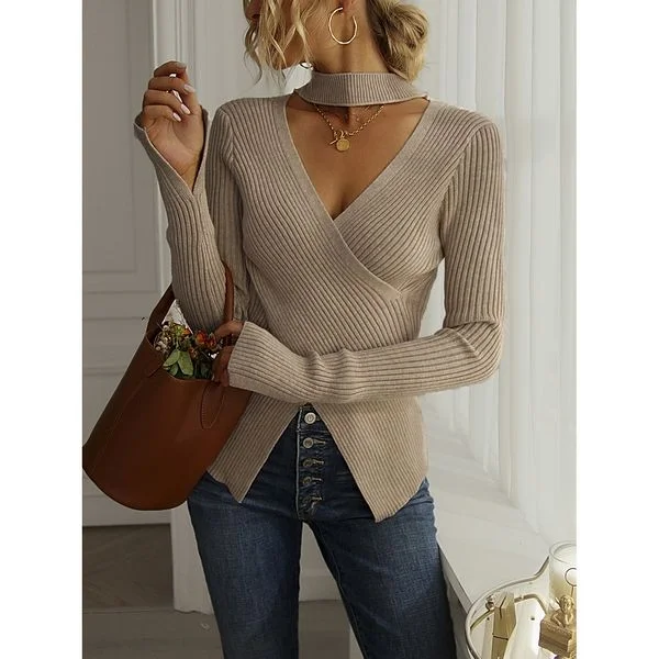European Fashion Elegant  Blouse V neck Pullovers Feminine Puff Blouse