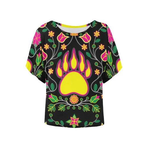 Floral Bearpaw Women's Batwing-Sleeved Blouse T shirt Loose Oversized Blouse