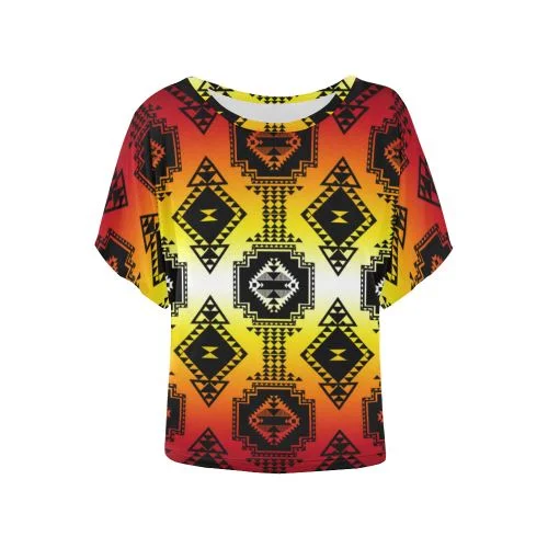 Gathering Fire Women's Batwing-Sleeved Blouse T shirt Frilled Cuff Blouse