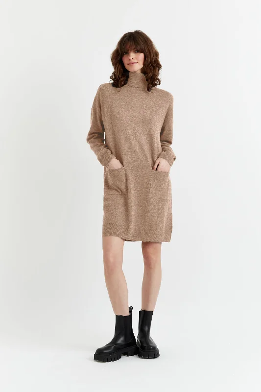 Hazel Wool-Cashmere Rollneck Mini Dress Comfortable Fit-and-Flare Mini Dress
