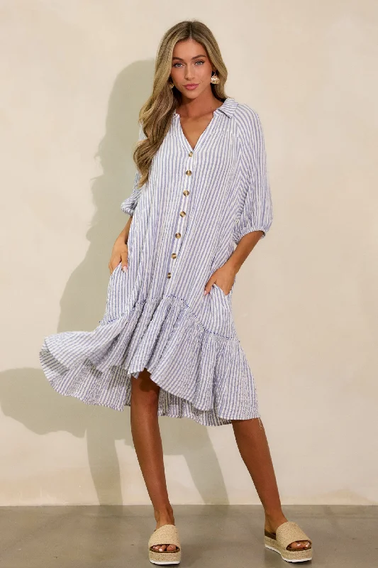 Into The Future Light Blue Stripe Button Front Mini Dress Cozy Satin Mini Dress
