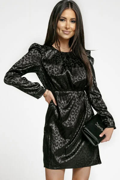 Leopard Long Sleeve Mini Dress Stylish Puff Sleeve Mini Dress